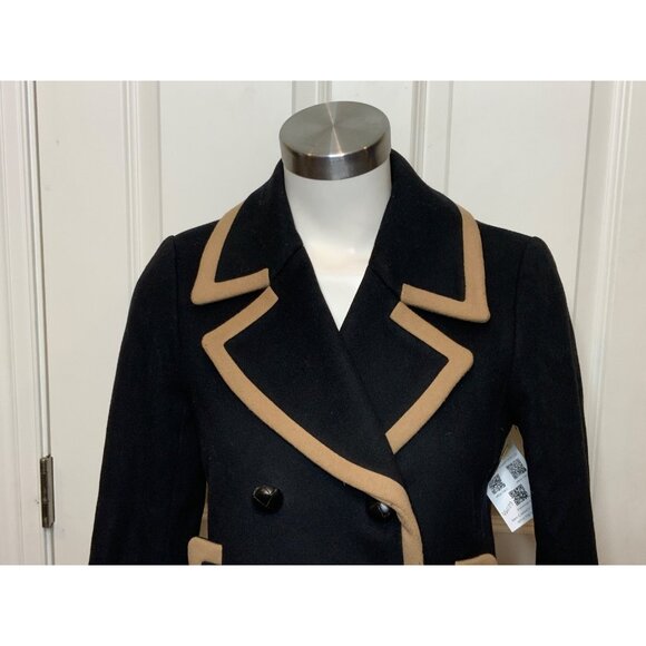 J.Crew "Black Peacoat Wool by Nello Gori" Double Breasted Tan Trim, Size 4 - Picture 2 of 9
